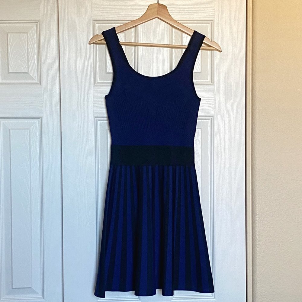 Guess Knit Dress Navy Blue and Black Stripes Fit and Flare M